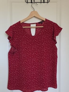 Papermoon Red Polka Dot Keyhole Ruffle Sleeve Blouse